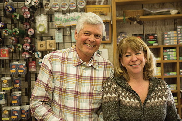 Photo by Chris Davis - Craig and Jackie Mathews, pictured here in Blue Ribbon Flies, have received a number of awards for their environmental work, among them the Protector of Yellowstone Award, the Nature Conservancy Award, the Greater Yellowstone Coalition Business Award, the Federation of Fly Fishers Lee Wulff Award, and Fly Rod and Reel's Angler of the Year.