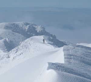 Carpenter doing avalanche control work at Porters Ski Area in New Zealand. Photo by Luke Armstrong