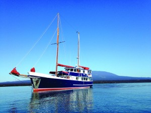 The Samba – a 14-guest luxury boat that docks in the Galapagos archipelago – anchored between the islands of Isabella and Fernandina. PHOTO BY TERRY OSBORNE