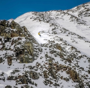 Lenay picks his way through the Headwaters Cirque during the 2014 Subaru Freeride Series competition. PHOTO BY MITCH CASEY