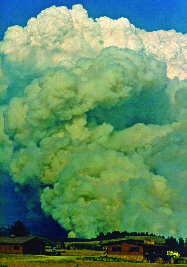 Fire explodes near the western boundary of Yellowstone National Park in early September during the 1988 wildfires. PHOTO BY MIKE COIL