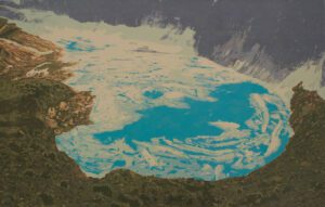 Grinnell Glacier, lat. 48.751667, long. 113.7275, reductive jigsaw woodcut print on Okawara, 2014 BY TODD ANDERSON, ARTWORK PHOTO BY CARLY HILO