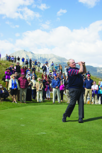 Jack Nicklaus watches his ceremonial first tee shot sail into the alpine air at the Grand Opening of The Reserve at Moonlight Basin on Aug. 6.