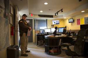 Madison County dispatch is located in a refurbished basement office just outside of Virginia City. 