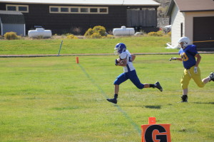 Nick Brester runs into the end zone after catching one of his touchdown receptions on the day. PHOTO BY MONA LOVELY