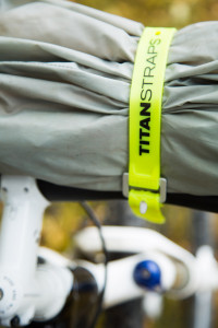 The author rigs for a bike-packing trip into the Bridger Mountains, using a TitanStrap to lash his tent to his mountain bike. PHOTO BY WES OVERVOLD