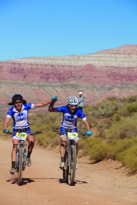 Mindy Mulliken and Nick Franczyk ride together towards the finish line of 25 Hours in Frog Hollow, as team Hiball secures a first-place finish in their division. 