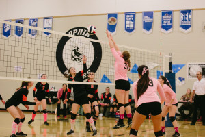 The LPHS volleyball team played White Sulphur Springs in Big Sky in late October 2015. Dressed in pink for breast cancer awareness, the Big Horns lost 3-2 but entered the District 8C tournament as the fourth seed, after posting a 12-4 record this season. PHOTO BY TORI PINTAR