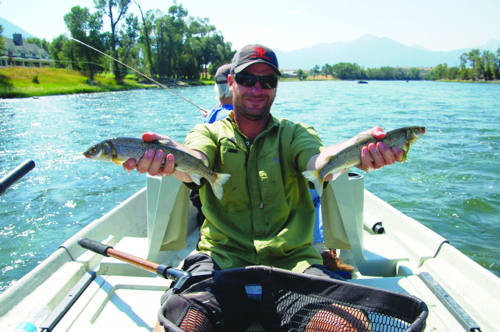 The native mountain whitefish doesn’t often get the respect it deserves. If you can’t be happy while fishing in Montana, perhaps two fish will help. PHOTO COURTESY OF GALLATIN RIVER GUIDES