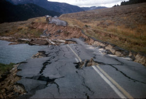 The Aug. 17, 1959 earthquake that struck west of Yellowstone National Park damaged highway 287 significantly. 
