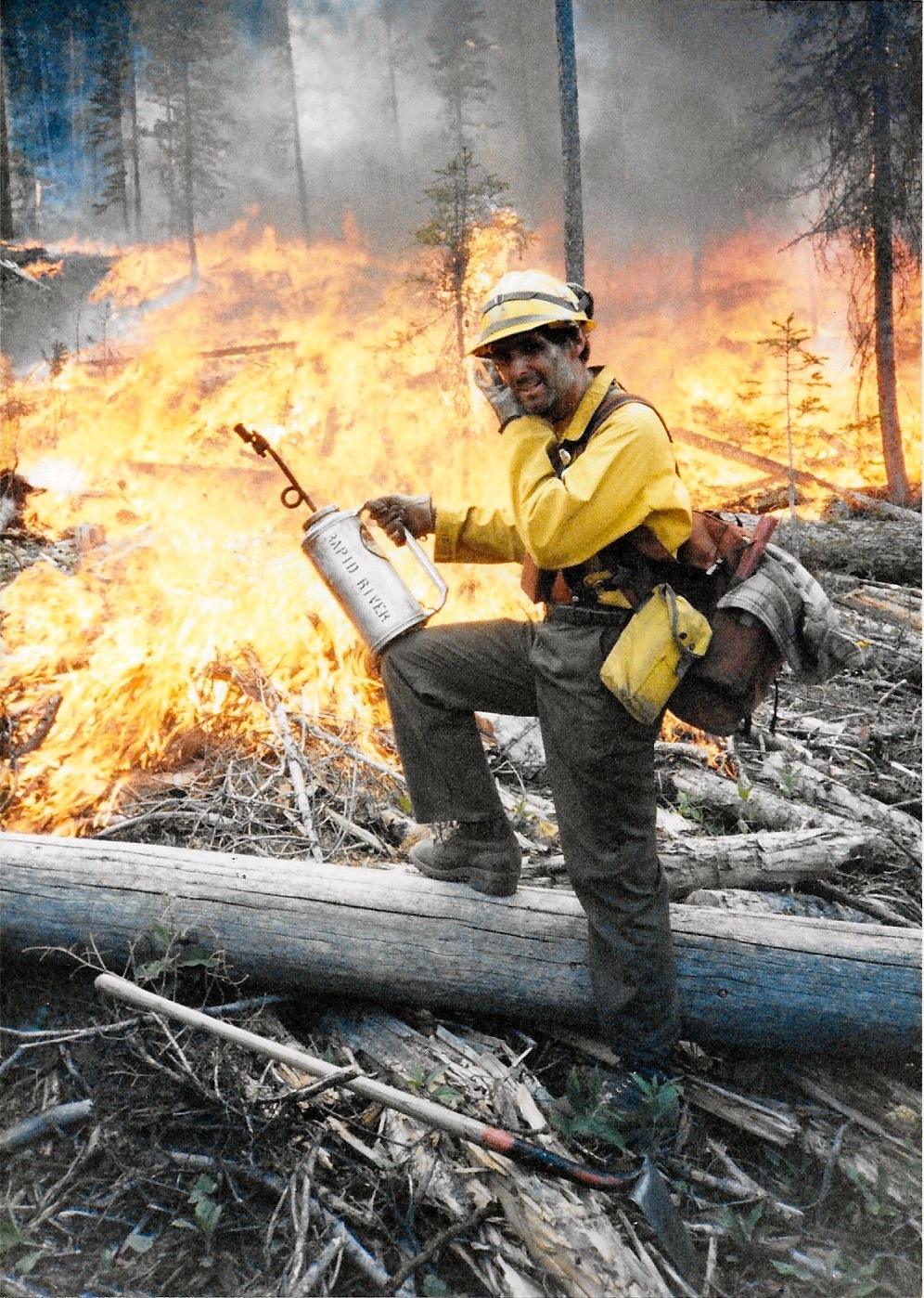 Rene Eustace at a burnout operation on the Clover-Mist fire outside Yellowstone National Park on Aug. 28, 2988. PHOTO COURTESY OF RENE EUSTACE