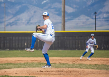 Lone Peak junior Ebe Grabow tossed five innings in the team's home opener at Medina Field in Belgrade. PHOTO BY JACK REANEY