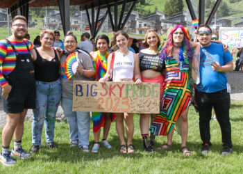 Brit Diersch (middle) and their fellow pioneers of Big Sky OUT, then called “Big Sky Pride,” led the 2023 march. PHOTO BY JACK REANEY