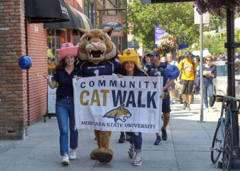 Montana State University shares school spirit with the Bozeman community Friday, August 19, 2022 during the annual Catwalk event. PHOTO BY KELLY GORHAM/ MSU NEWS SERVICE