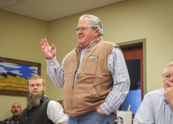 Former commission chair Dan Allhands is pictured leading a 2024 hearing. Commissioners Bill Todd (left) and Ron Nye (right) remain on the commission. PHOTO BY JACK REANEY