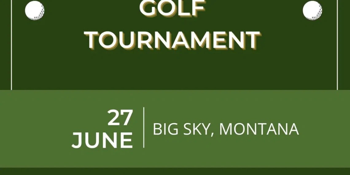 Promotional green flyer for Big Sky Ski Education Foundation's 'Swing Into Summer' charity golf tournament, June 27 in Big Sky, Montana.