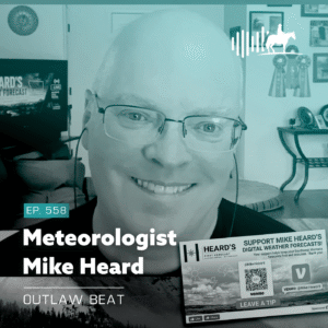 Portrait of meteorologist Mike Heard smiling in a teal-toned podcast cover with episode label EP.558 and bold 'Meteorologist Mike Heard' text.