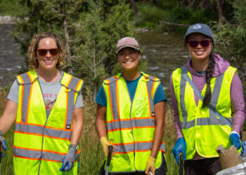 Volunteers collected litter around the Red Cliff Campground by U.S. Highway 191. PHOTO BY JEN CLANCEY