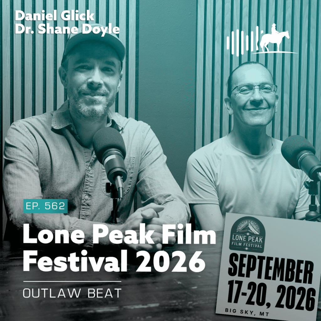 Poster for Lone Peak Film Festival 2026 featuring podcast hosts Daniel Glick and Dr. Shane Doyle in a studio setting with microphones and a festival timetable badge on the right.